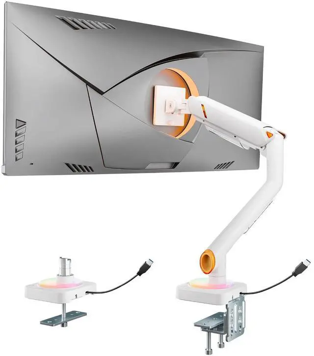 Main image of Monitor Arm with RGB, Ultrawide Single Monitor Mount for 17"-49", Heavy Duty Mechanical Spring Monitor Stand Holds up to 44lbs, 75/100 VESA Mount with Clamp/Grommet Base, White