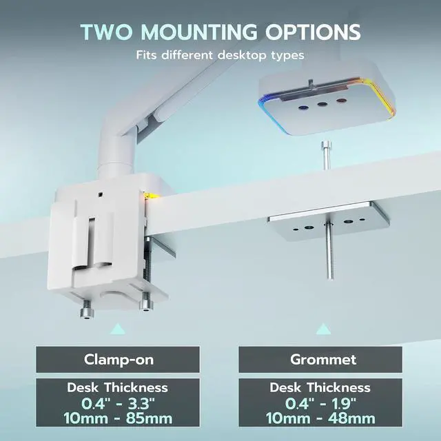 Alt view image 6 of 7 - Gas Spring Monitor Arm with RGB, Ultrawide Monitor Mount for 17-49 Inch Heavy Duty Screen up to 44lbs, Adjustable Gaming Computer Single Monitor Arm for Desk, White