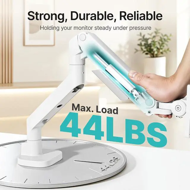 Alt view image 3 of 7 - Heavy Duty Single Monitor Arm, Gas Spring Monitor Mount for 17-49 Inch Ultrawide Screens, Computer Monitor Stand for Desk with C-Clamp/Grommet Base up to 44 lbs, VESA 75/100mm, White