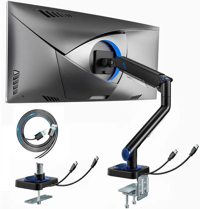 Main image of Monitor Arm for 17"-49", Ultrawide Single Monitor Mount Holds up to 44lbs, Heavy Duty Mechanical Spring Monitor Stand with USB, 75/100 VESA Mount with Clamp/Grommet Base, Black