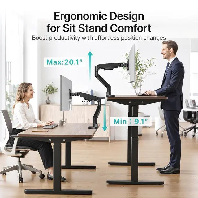 Alt view image 5 of 7 - Heavy Duty Single Monitor Arm, Gas Spring Monitor Mount for 17-49 Inch Ultrawide Screens with USB, Computer Monitor Stand for Desk with C-Clamp/Grommet Base up to 44 lbs, VESA 75/100mm, Black