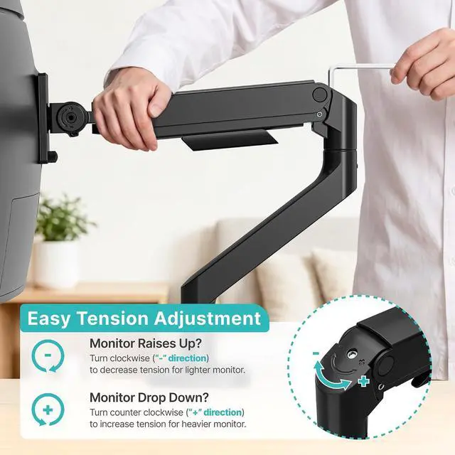 Alt view image 6 of 7 - Heavy Duty Single Monitor Arm, Gas Spring Monitor Mount for 17-49 Inch Ultrawide Screens with USB, Computer Monitor Stand for Desk with C-Clamp/Grommet Base up to 44 lbs, VESA 75/100mm, Black