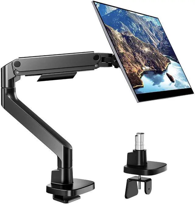 Main image of Heavy Duty Single Monitor Arm, Gas Spring Monitor Mount for 17-49 Inch Ultrawide Screens, Computer Monitor Stand for Desk with C-Clamp/Grommet Base up to 44 lbs, VESA 75/100mm, Black
