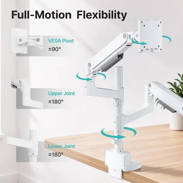 Alt view image 5 of 7 - Dual Monitor Arm for 17-49Ultrawide Monitors, Heavy Duty Dual Monitor Mount Holds 44 lbs, Full Motion Gas Spring Vertical Desk Mount, 75/100 VESA Mount, White