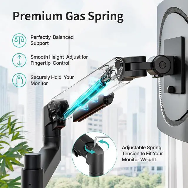 Alt view image 3 of 7 - Dual Monitor Arm for 17-49Ultrawide Monitors, Heavy Duty Dual Monitor Mount Holds 44 lbs, Full Motion Gas Spring Vertical Desk Mount, 75/100 VESA Mount, Black with USB