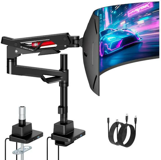 Main image of Heavy Duty Monitor Arm, Ultrawide Monitor Stand up to 57 and 66 Lbs, Gas Sprinq Monitor Mount with USB, Height Adjustable Arms Monitor Stand, Various VESA Mount with Clamp/Grommet Base