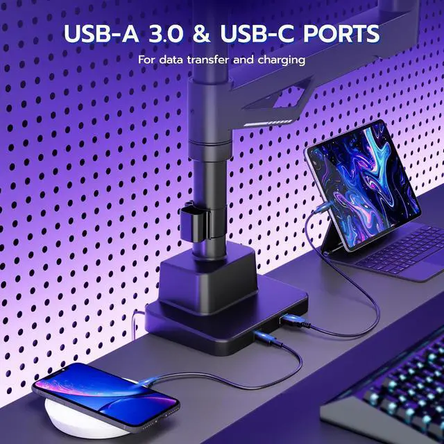Alt view image 4 of 7 - Heavy Duty Monitor Arm, Ultrawide Monitor Stand up to 57 and 66 Lbs, Gas Sprinq Monitor Mount with USB, Height Adjustable Arms Monitor Stand, Various VESA Mount with Clamp/Grommet Base