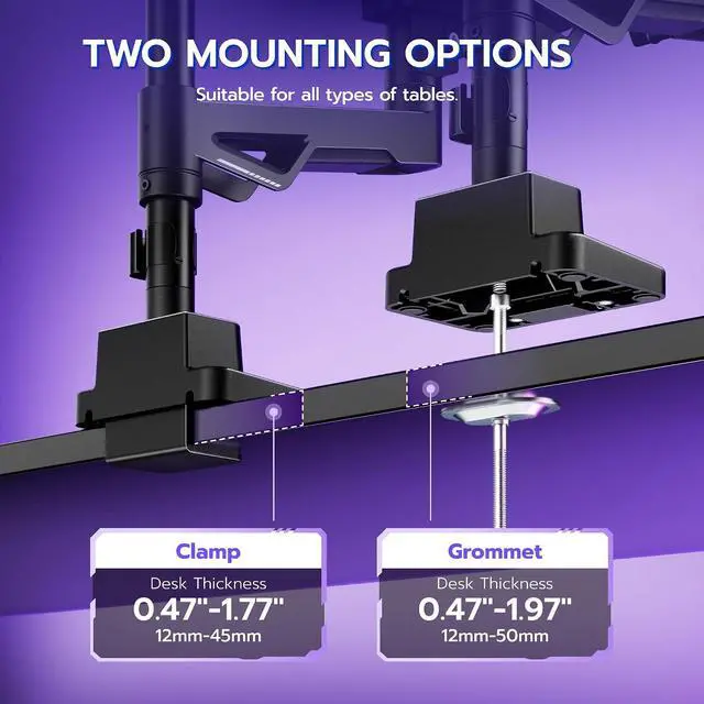 Alt view image 7 of 7 - Heavy Duty Monitor Arm, Ultrawide Monitor Stand up to 57 and 66 Lbs, Gas Sprinq Monitor Mount with USB, Height Adjustable Arms Monitor Stand, Various VESA Mount with Clamp/Grommet Base