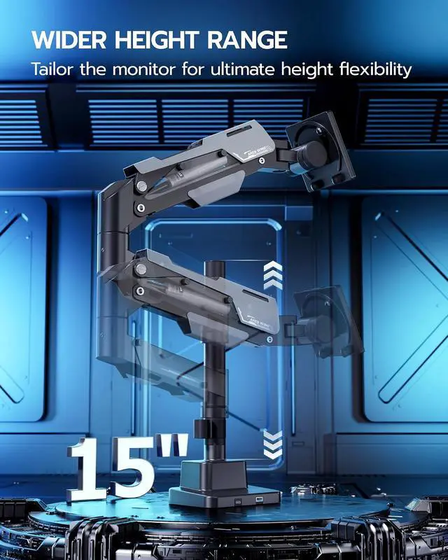Alt view image 4 of 7 - CoreArm Single Monitor Mount with USB, Ultrawide Monitor Arm for 24 to 57'' Heavy Duty Curved Screen, Adjustable Gas Spring Monitors Arm Stand up to 66LBS with 75/100/200 Vesa Mount, Black