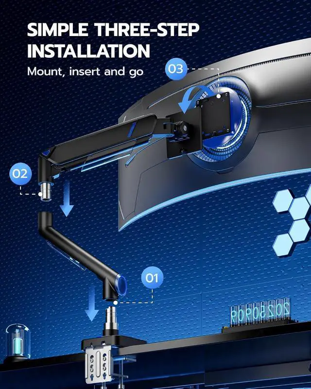 Alt view image 6 of 7 - Monitor Arm for 17-49 Inch, Ultrawide Single Monitor Mount Holds up to 44lbs, Heavy Duty Mechanical Spring Monitor Stand Adjustable Arms, 75/100 VESA Mount with Clamp/Grommet Base, Black