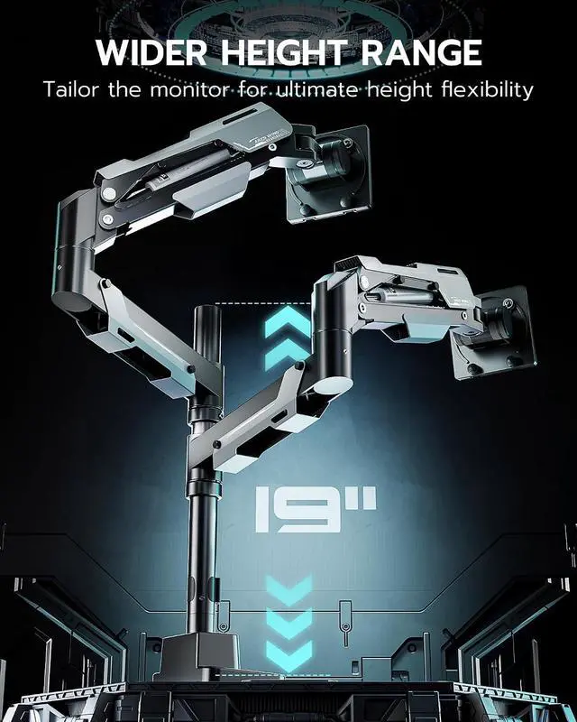 Alt view image 4 of 7 - Vertical Dual Monitor Mount - 24-57" Aluminum Heavy Duty Monitor Arms for 2 Monitors with USB A/C, Fully Adjustable Gas Spring Stacked Monitor Stand with 75/100/200 Vesa Mount, Black
