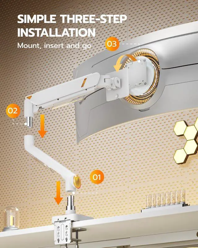 Alt view image 6 of 7 - Monitor Arm for 17-49 Inch, Ultrawide Single Monitor Mount Holds up to 44lbs, Heavy Duty Mechanical Spring Monitor Stand Adjustable Arms, 75/100 VESA Mount with Clamp/Grommet Base, White
