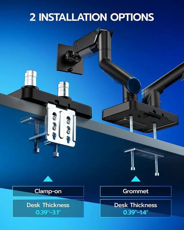 Alt view image 6 of 7 - Monitor Arm for 17-45 Inch, Ultrawide Dual Monitor Mount Holds up to 44lbs, Heavy Duty Mechanical Spring Monitor Stand Adjustable Arms, 75/100 VESA Mount with Clamp/Grommet Base, Black