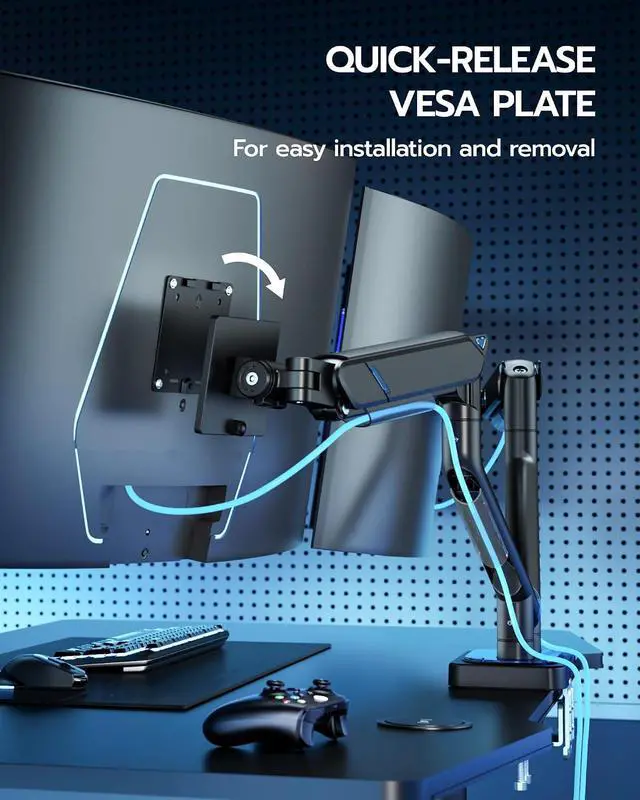 Alt view image 7 of 7 - Monitor Arm for 17-45 Inch, Ultrawide Dual Monitor Mount Holds up to 44lbs, Heavy Duty Mechanical Spring Monitor Stand Adjustable Arms, 75/100 VESA Mount with Clamp/Grommet Base, Black
