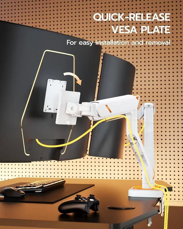 Alt view image 7 of 7 - Monitor Arm for 17-45 Inch, Ultrawide Dual Monitor Mount Holds up to 44lbs, Heavy Duty Mechanical Spring Monitor Stand Adjustable Arms, 75/100 VESA Mount with Clamp/Grommet Base, White
