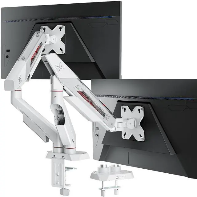 Main image of Dual Monitor Arm for 17-35 Inch Flat Curved Ultrawide Screens Up to 26.5lbs, Fully Adjustable Dual Monitor Mount, C-Clamp & Grommet Base, 75/100 Vesa Mount, White
