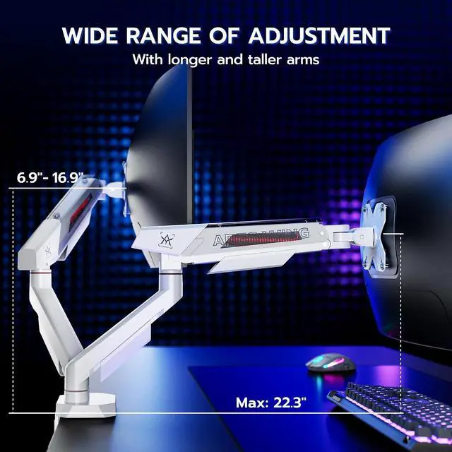 Alt view image 4 of 7 - Dual Monitor Arm for 17-35 Inch Flat Curved Ultrawide Screens Up to 26.5lbs, Fully Adjustable Dual Monitor Mount, C-Clamp & Grommet Base, 75/100 Vesa Mount, White