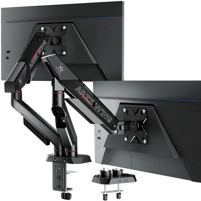 Main image of Dual Monitor Arm for 17-35 Inch Flat Curved Ultrawide Screens Up to 26.5lbs, Fully Adjustable Dual Monitor Mount, C-Clamp & Grommet Base, 75/100 Vesa Mount, Black