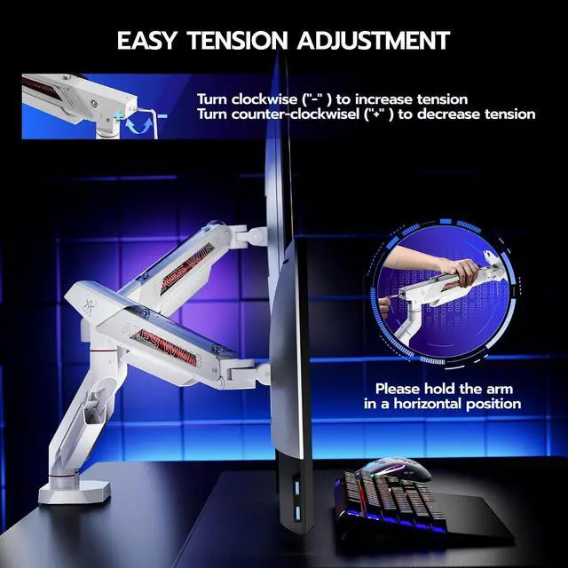 Alt view image 7 of 7 - Dual Monitor Arm for 17-35 Inch Flat Curved Ultrawide Screens Up to 26.5lbs, Fully Adjustable Dual Monitor Mount, C-Clamp & Grommet Base, 75/100 Vesa Mount, White