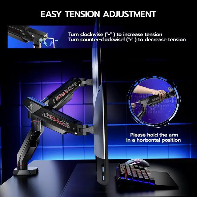 Alt view image 7 of 7 - Dual Monitor Arm for 17-35 Inch Flat Curved Ultrawide Screens Up to 26.5lbs, Fully Adjustable Dual Monitor Mount, C-Clamp & Grommet Base, 75/100 Vesa Mount, Black