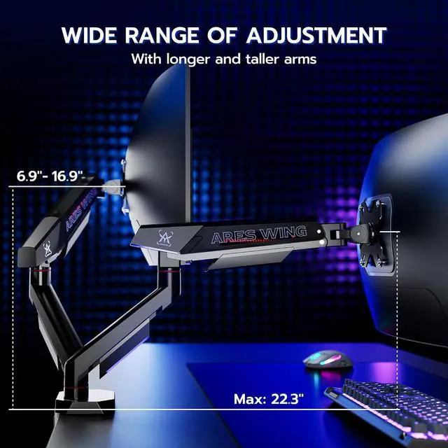 Alt view image 4 of 7 - Dual Monitor Arm for 17-35 Inch Flat Curved Ultrawide Screens Up to 26.5lbs, Fully Adjustable Dual Monitor Mount, C-Clamp & Grommet Base, 75/100 Vesa Mount, Black