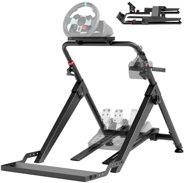 Main image of Foldable Sim Racing Wheel Stand with Chair Fixing Slot, Formula and GT Racing Simulator Cockpit Compatible with Fanatec, Thrustmaster, Logitech, Moza, Racing Games on PS5, PS4, Xbox and PC