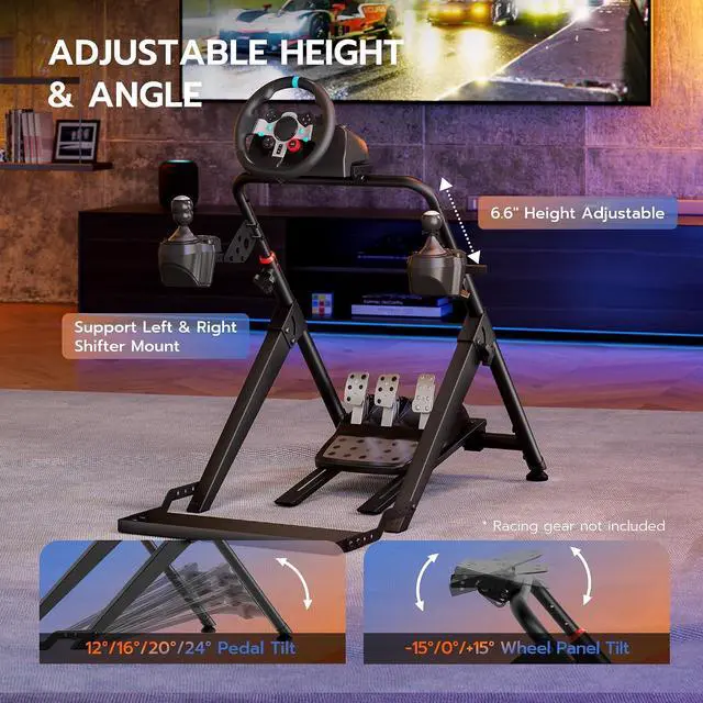 Alt view image 2 of 7 - Foldable Sim Racing Wheel Stand with Chair Fixing Slot, Formula and GT Racing Simulator Cockpit Compatible with Fanatec, Thrustmaster, Logitech, Moza, Racing Games on PS5, PS4, Xbox and PC