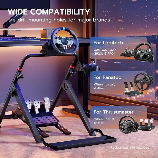 Alt view image 3 of 7 - Foldable Sim Racing Wheel Stand with Chair Fixing Slot, Formula and GT Racing Simulator Cockpit Compatible with Fanatec, Thrustmaster, Logitech, Moza, Racing Games on PS5, PS4, Xbox and PC