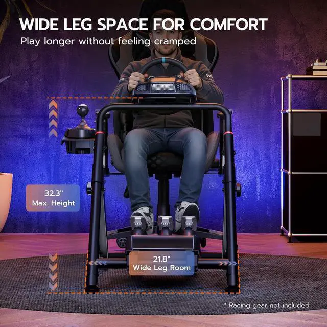 Alt view image 4 of 7 - Foldable Sim Racing Wheel Stand with Chair Fixing Slot, Formula and GT Racing Simulator Cockpit Compatible with Fanatec, Thrustmaster, Logitech, Moza, Racing Games on PS5, PS4, Xbox and PC