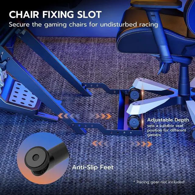 Alt view image 5 of 7 - Foldable Sim Racing Wheel Stand with Chair Fixing Slot, Formula and GT Racing Simulator Cockpit Compatible with Fanatec, Thrustmaster, Logitech, Moza, Racing Games on PS5, PS4, Xbox and PC