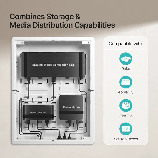 Alt view image 2 of 7 - 17" in-Wall Media Box,Recessed Outlet Wall Box,Structured Media Enclosure for One Connect & Network Switches, Works with Fire TV Stick & Samsung -Friendly Cable Management Kit