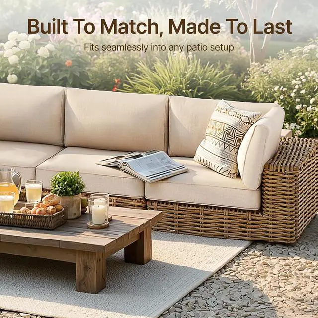 Alt view image 3 of 7 - 14-Piece Outdoor Cushion Set for 6-Seat Sectional Sofa, 25.6"x25.6" Couch Cushion Replacement for Patio Furniture, Splash-Proof & Fade-Resistant Patio Cushions for Backyard/Porch/Deck, Khaki