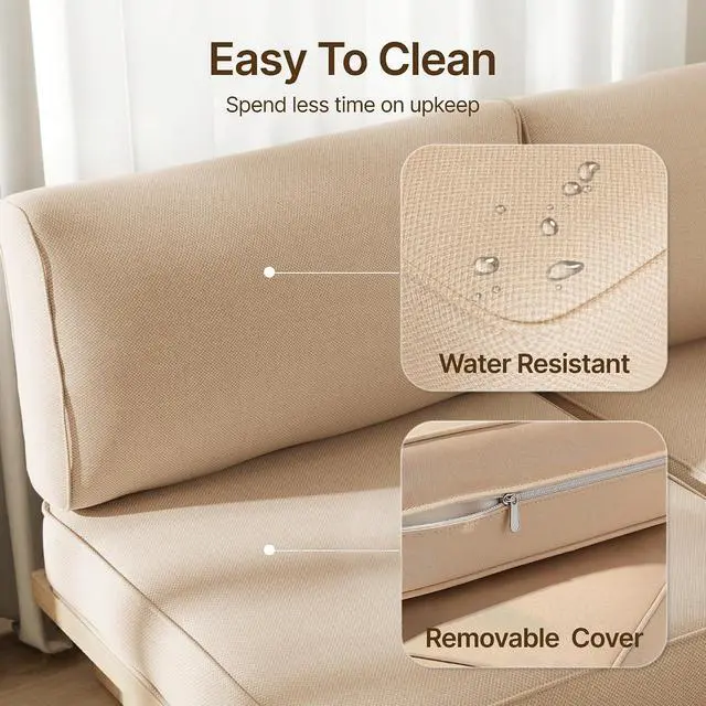 Alt view image 4 of 7 - 14-Piece Outdoor Cushion Set for 6-Seat Sectional Sofa, 25.6"x25.6" Couch Cushion Replacement for Patio Furniture, Splash-Proof & Fade-Resistant Patio Cushions for Backyard/Porch/Deck, Khaki