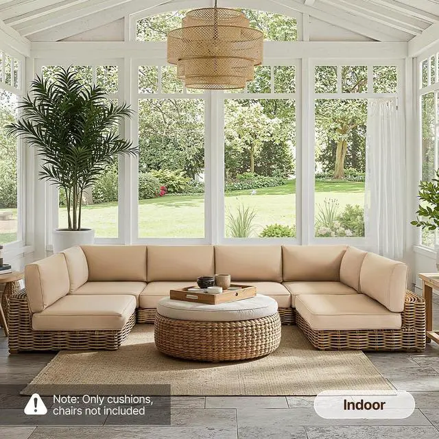 Alt view image 7 of 7 - 14-Piece Outdoor Cushion Set for 6-Seat Sectional Sofa, 25.6"x25.6" Couch Cushion Replacement for Patio Furniture, Splash-Proof & Fade-Resistant Patio Cushions for Backyard/Porch/Deck, Khaki