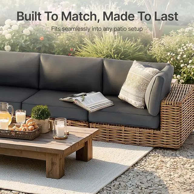 Alt view image 3 of 7 - 14-Piece Outdoor Cushion Set for 6-Seat Sectional Sofa, 25.6"x25.6" Couch Cushion Replacement for Patio Furniture, Splash-Proof & Fade-Resistant Patio Cushions for Backyard/Porch/Deck, Grey