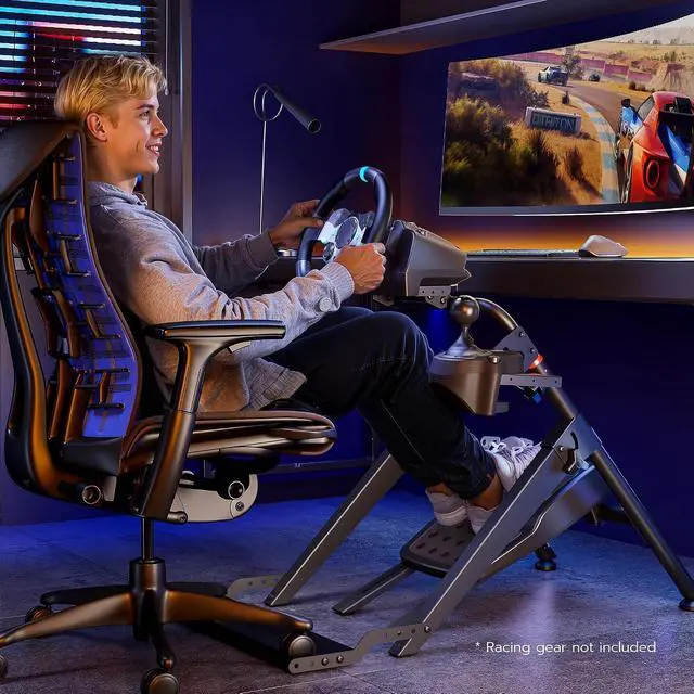 Alt view image 7 of 7 - Foldable Sim Racing Wheel Stand with Chair Fixing Slot, Formula and GT Racing Simulator Cockpit Compatible with Fanatec, Thrustmaster, Logitech, Moza, Racing Games on PS5, PS4, Xbox and PC