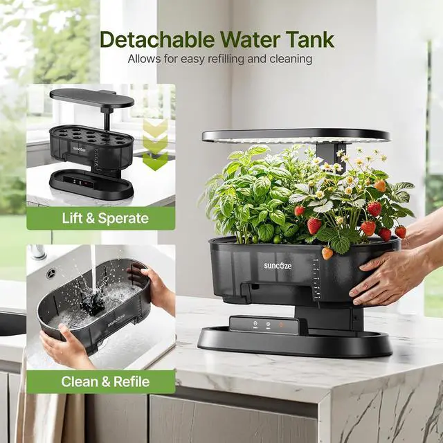 Alt view image 2 of 7 - Hydroponics Growing System with Removable Tank, 36W Dimmable Full Spectrum LED Grow Light, 12 Pods Indoor Herb Garden with 5L Split Water Tank, 21.6" Height Adjustable Hydroponic Garden