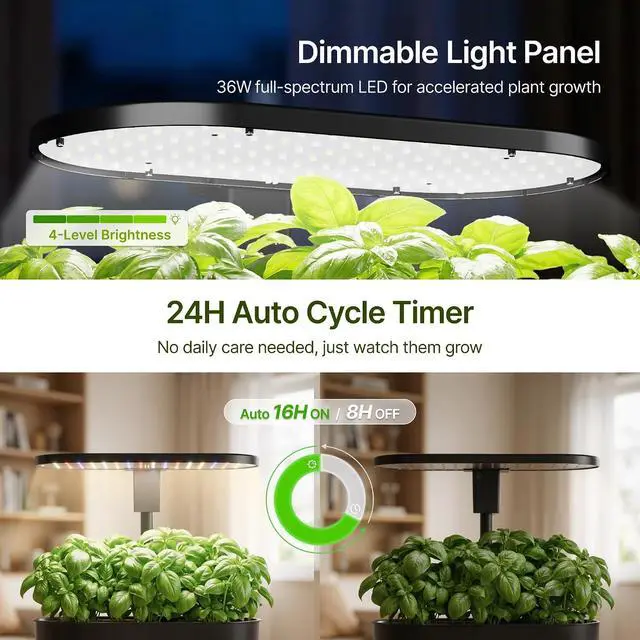Alt view image 3 of 7 - Hydroponics Growing System with Removable Tank, 36W Dimmable Full Spectrum LED Grow Light, 12 Pods Indoor Herb Garden with 5L Split Water Tank, 21.6" Height Adjustable Hydroponic Garden