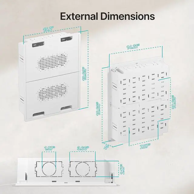 Alt view image 5 of 7 - 17" in-Wall Media Box,Recessed Outlet Wall Box,Structured Media Enclosure for One Connect & Network Switches, Works with Fire TV Stick & Samsung -Friendly Cable Management Kit