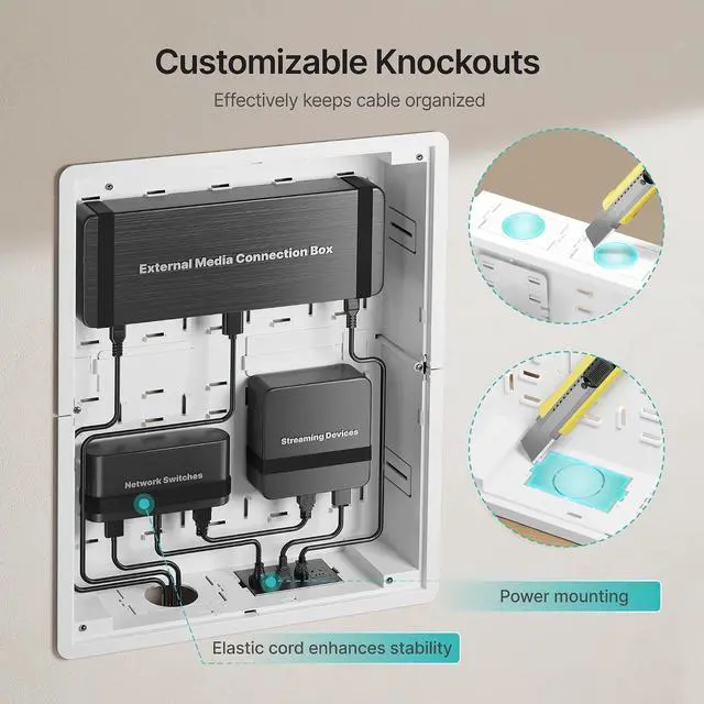 Alt view image 3 of 7 - 17" in-Wall Media Box,Recessed Outlet Wall Box,Structured Media Enclosure for One Connect & Network Switches, Works with Fire TV Stick & Samsung -Friendly Cable Management Kit
