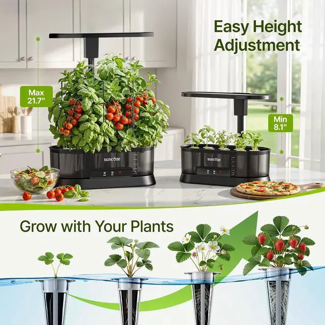 Alt view image 4 of 7 - Hydroponics Growing System with Removable Tank, 36W Dimmable Full Spectrum LED Grow Light, 12 Pods Indoor Herb Garden with 5L Split Water Tank, 21.6" Height Adjustable Hydroponic Garden