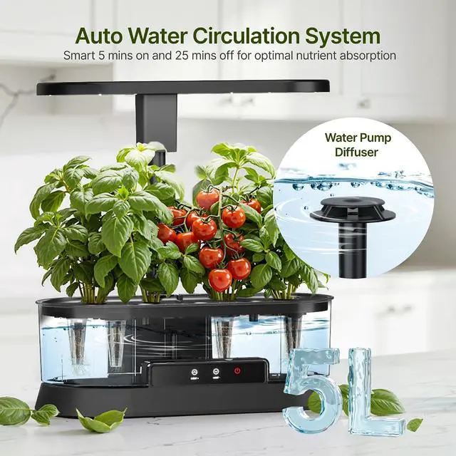 Alt view image 6 of 7 - Hydroponics Growing System with Removable Tank, 36W Dimmable Full Spectrum LED Grow Light, 12 Pods Indoor Herb Garden with 5L Split Water Tank, 21.6" Height Adjustable Hydroponic Garden