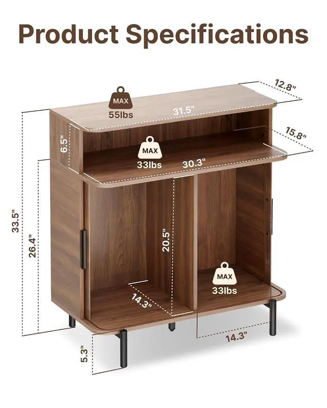 Alt view image 2 of 7 - Buffet Sideboard Cabinet with Big Storage Space, Fluted Coffee Bar Cabinet with Shelves, Modern Wood Console Cabinet for Kitchen, Entryway & Living Room (Walnut)