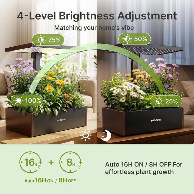 Alt view image 2 of 7 - Hydroponics Growing System Kit, 20 Pods Indoor Herb Garden with 10L Large Tank & Adjustable Height 25", 30W LED Grow Light, LCD Display with Pump & Low Water Reminder, Black&Brown