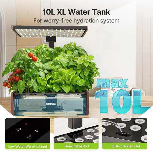 Alt view image 3 of 7 - Hydroponics Growing System Kit, 20 Pods Indoor Herb Garden with 10L Large Tank & Adjustable Height 25", 30W LED Grow Light, LCD Display with Pump & Low Water Reminder, Black&Brown