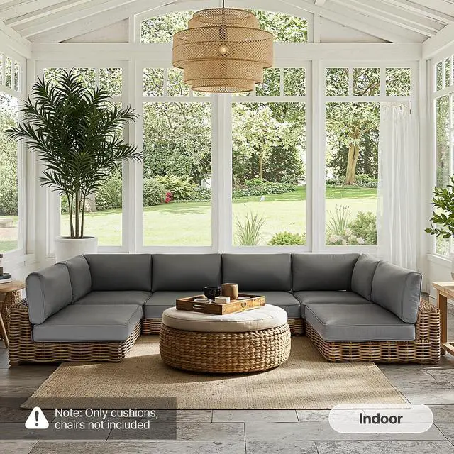 Alt view image 7 of 7 - 14-Piece Outdoor Cushion Set for 6-Seat Sectional Sofa, 25.6"x25.6" Couch Cushion Replacement for Patio Furniture, Splash-Proof & Fade-Resistant Patio Cushions for Backyard/Porch/Deck, Grey