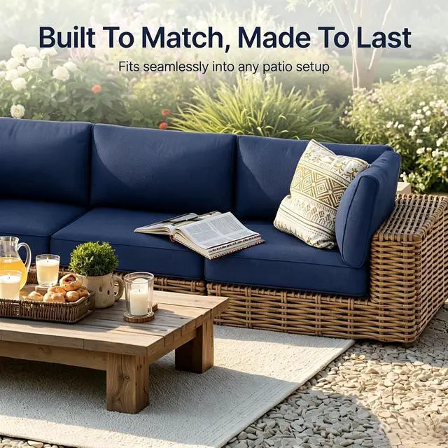 Alt view image 3 of 7 - 14-Piece Outdoor Cushion Set for 6-Seat Sectional Sofa, 25.6"x25.6" Couch Cushion Replacement for Patio Furniture, Splash-Proof & Fade-Resistant Patio Cushions for Backyard/Porch/Deck, Blue