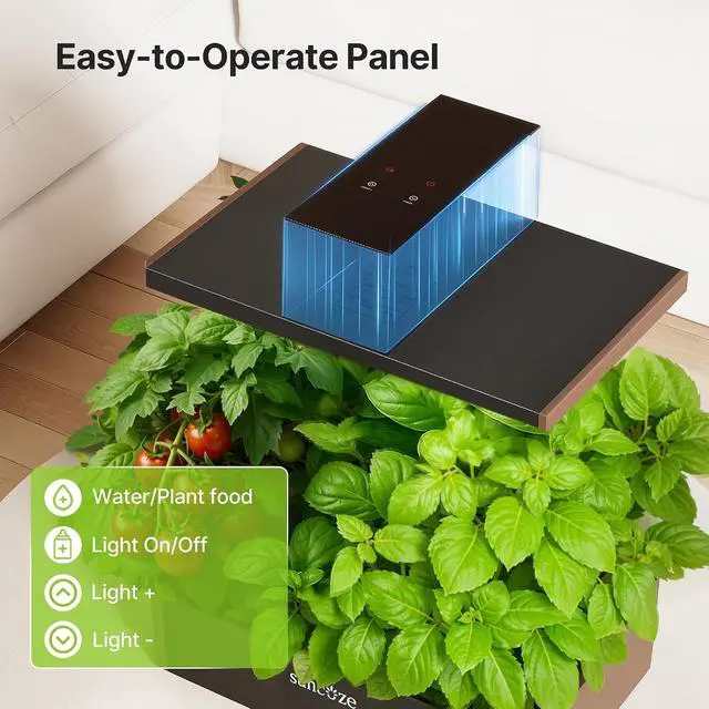 Alt view image 7 of 7 - Hydroponics Growing System Kit, 20 Pods Indoor Herb Garden with 10L Large Tank & Adjustable Height 25", 30W LED Grow Light, LCD Display with Pump & Low Water Reminder, Black&Brown