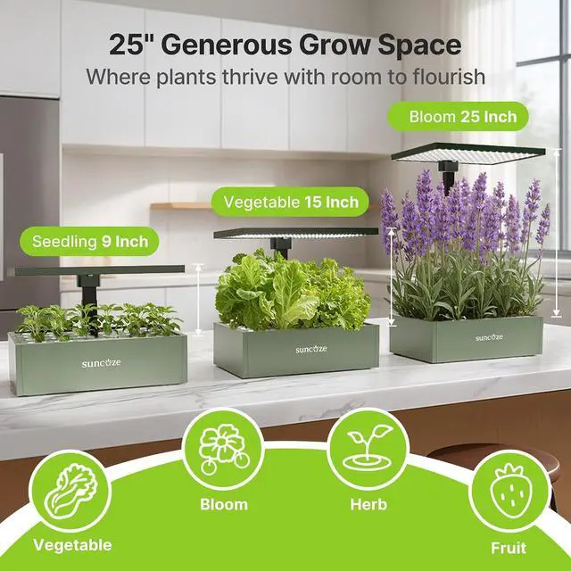 Alt view image 4 of 7 - Hydroponics Growing System Kit, 20 Pods Indoor Herb Garden with 10L Large Tank & Adjustable Height 25", 30W LED Grow Light, LCD Display with Pump & Low Water Reminder, Avocado Green