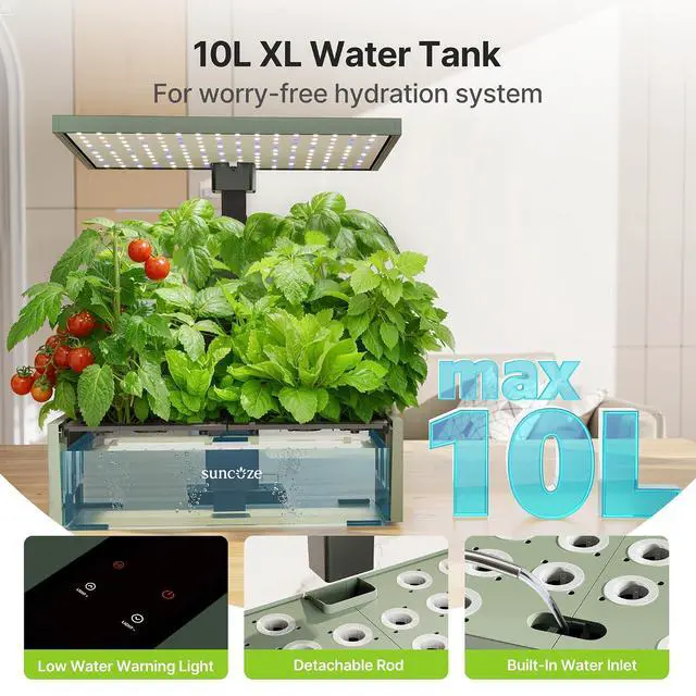 Alt view image 5 of 7 - Hydroponics Growing System Kit, 20 Pods Indoor Herb Garden with 10L Large Tank & Adjustable Height 25", 30W LED Grow Light, LCD Display with Pump & Low Water Reminder, Avocado Green
